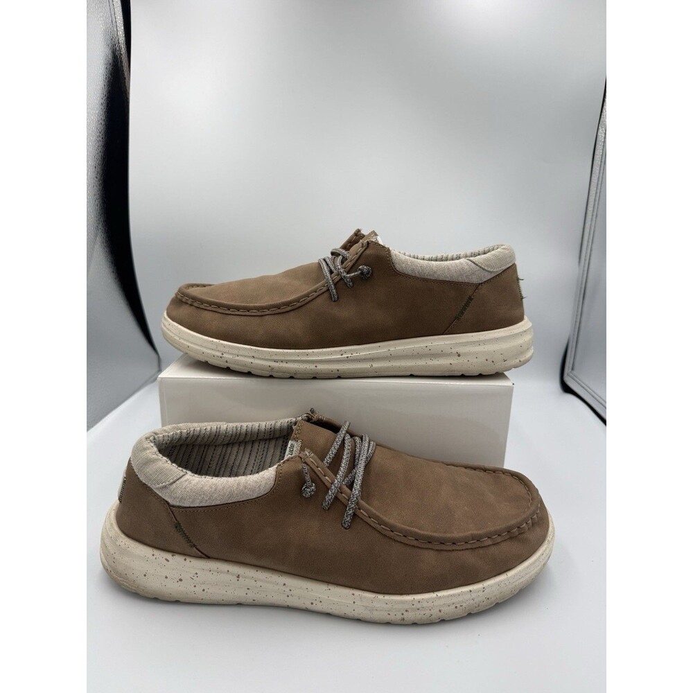 Hey Dude Paul Ultra-Grip  Brown Leather Casual Comfort Slip On  Men's 12